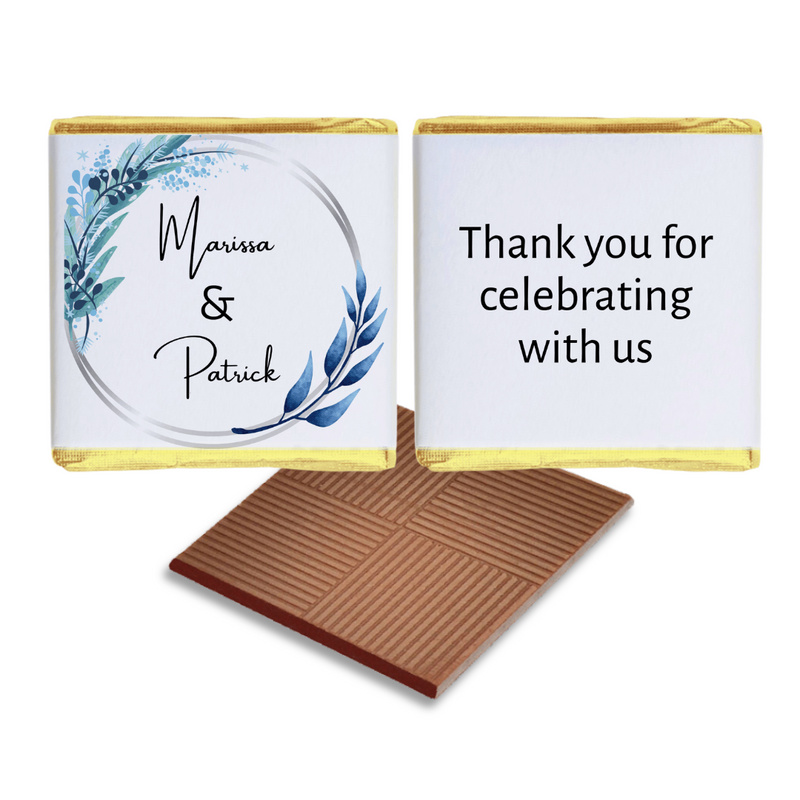 Elegant Blue Leaves Personalised Wedding Favour