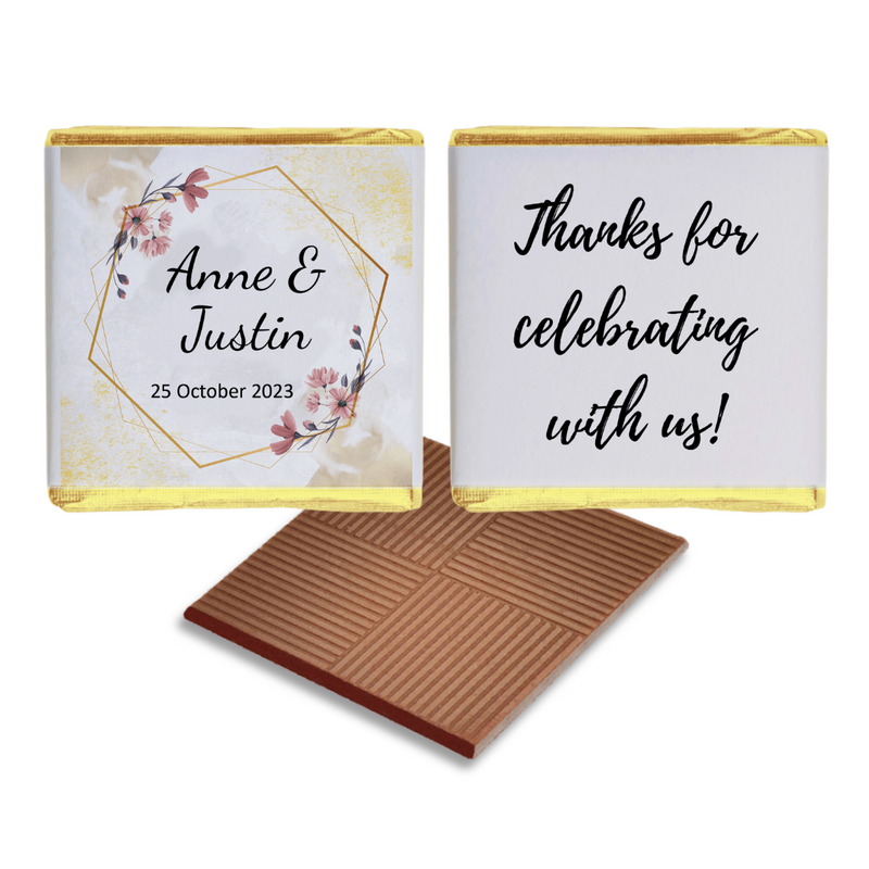 Pink and Gold Floral Wreath Wedding Favour