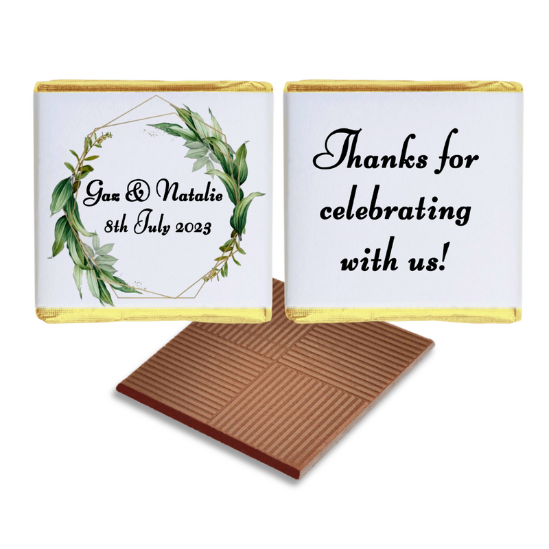 Green Wreath Personalised Chocolate Wedding Favours