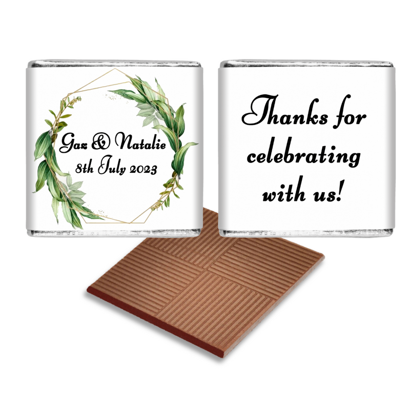 Green Wreath Personalised Chocolate Wedding Favours