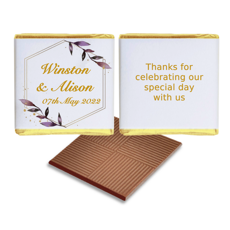 Purple Leaf Personalised Chocolate Wedding Favours