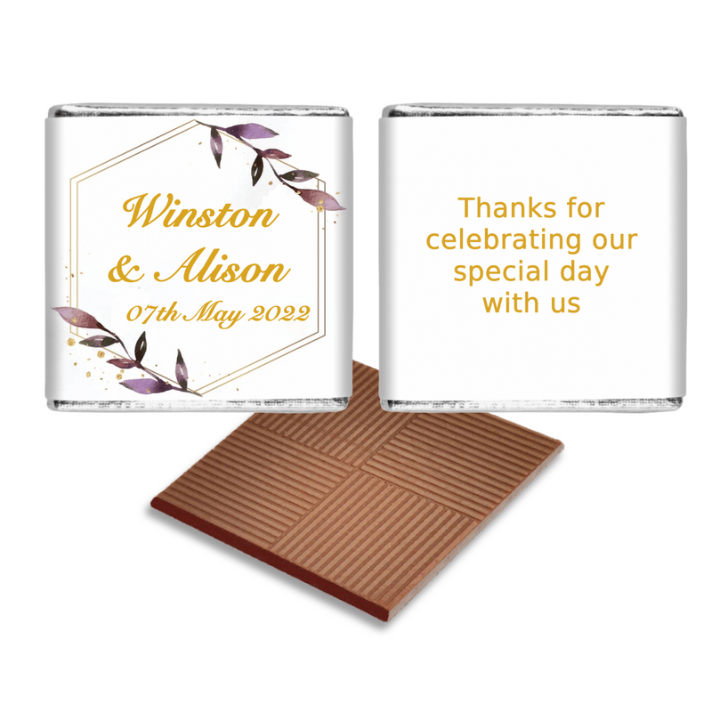 Purple Leaf Personalised Chocolate Wedding Favours