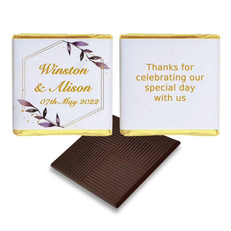 Purple Leaf Personalised Chocolate Wedding Favours