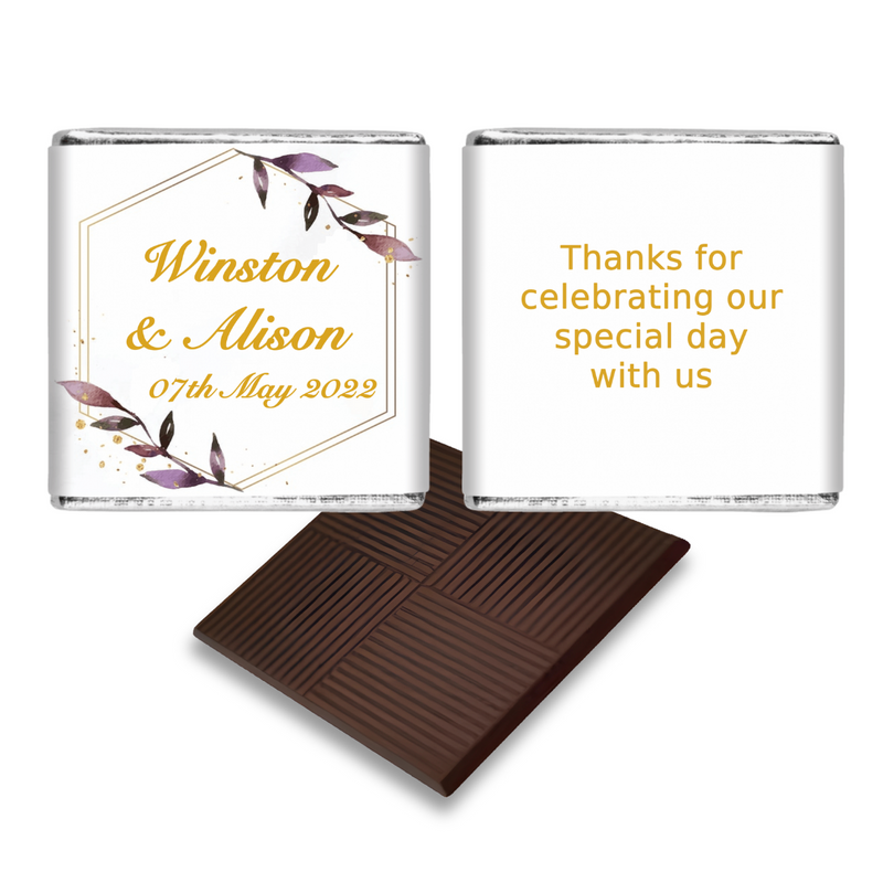 Purple Leaf Personalised Chocolate Wedding Favours