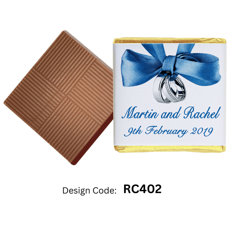Blue Ribbon & Silver Bands Personalised Wedding Favour