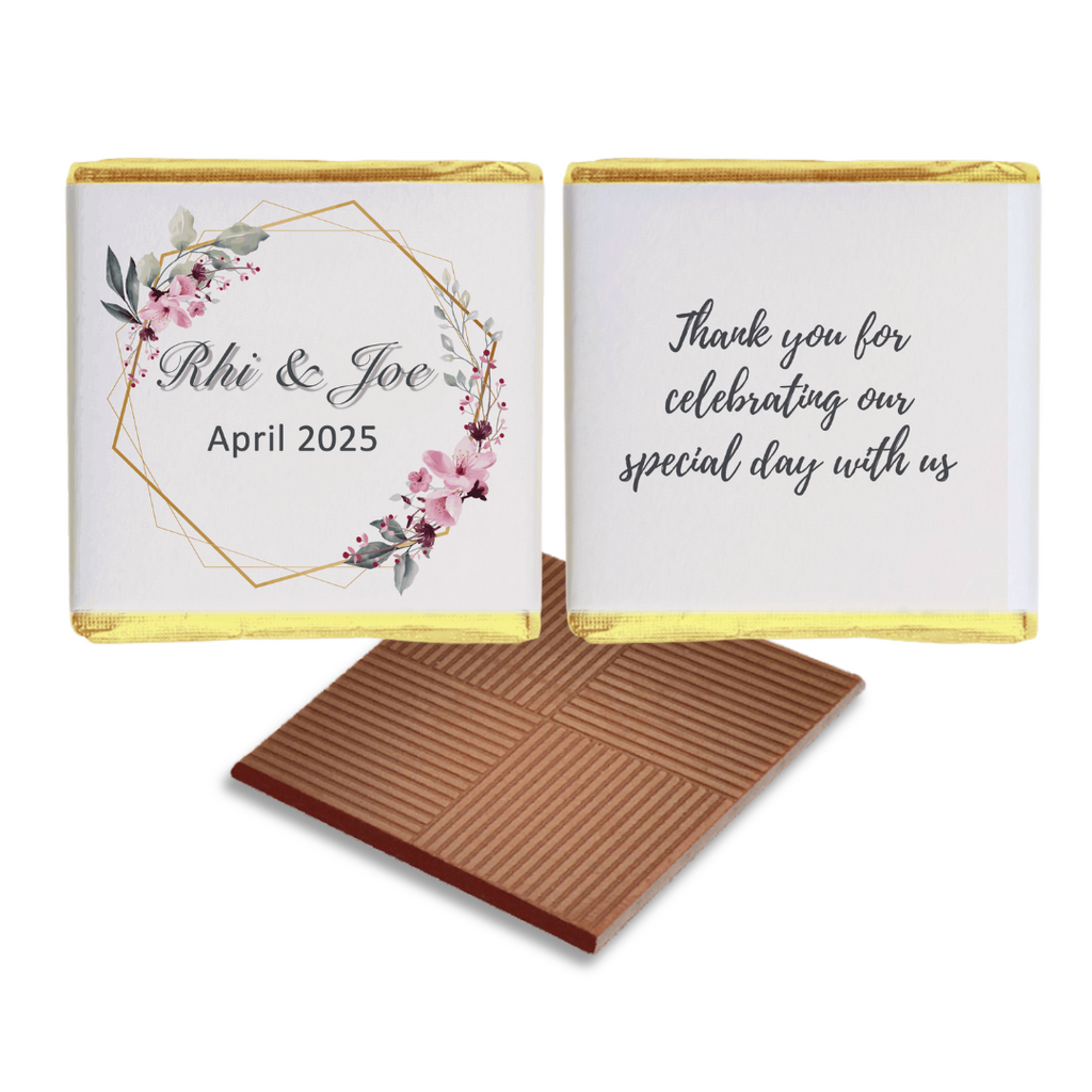 Elegant Pink Floral with Gold Wreath Wedding Anniversary Favour