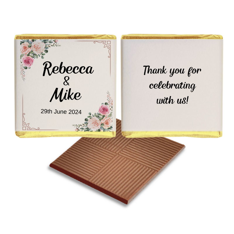 Pink Flowers and Gold Border Wedding Favour