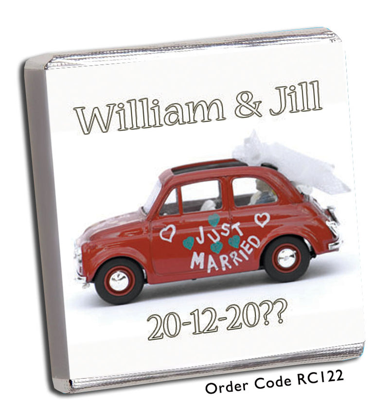 red car with just married on the side