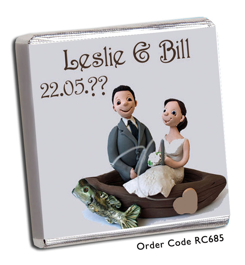 bride and groom fishing themed wedding chocolates