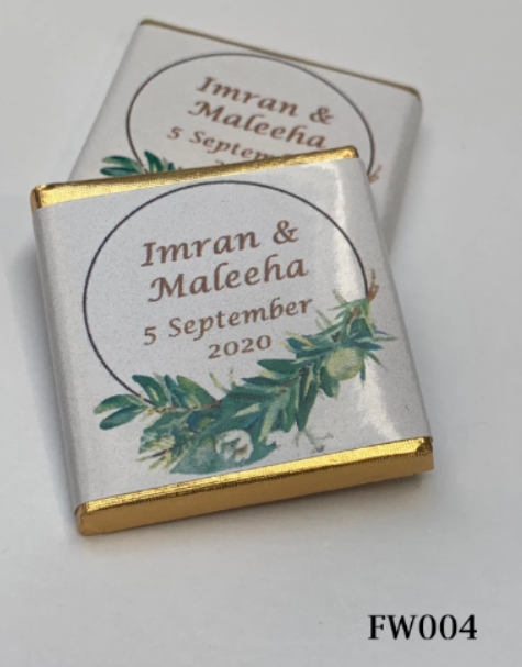 Green Personalised Chocolate Wedding Favours