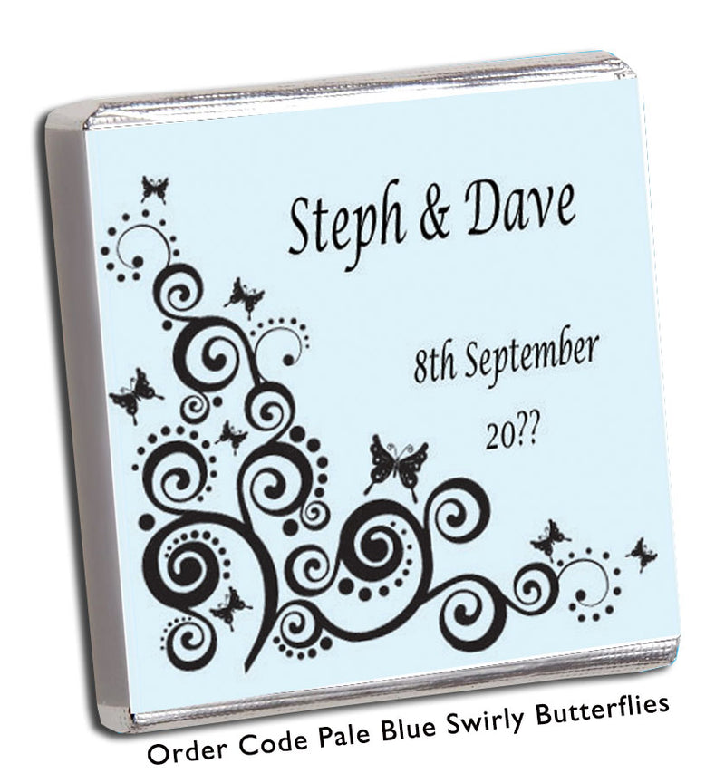 Black Swirl Butterflies on Pale Blue Wedding Favours