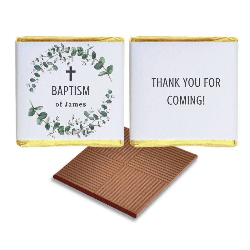 Green Rustic Baptism Personalised Chocolate Christening Favours