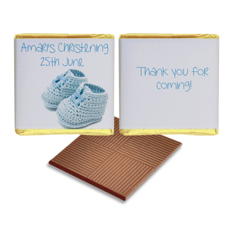 Blue Baby Bootie Personalised Chocolate Christening Favours