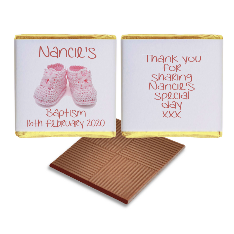 Pink Baby Bootie Personalised Chocolate Christening Favours