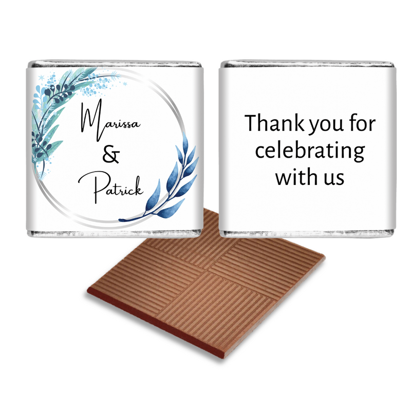 Elegant Blue Leaves Personalised Wedding Favour