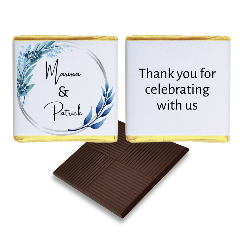 Elegant Blue Leaves Personalised Wedding Favour