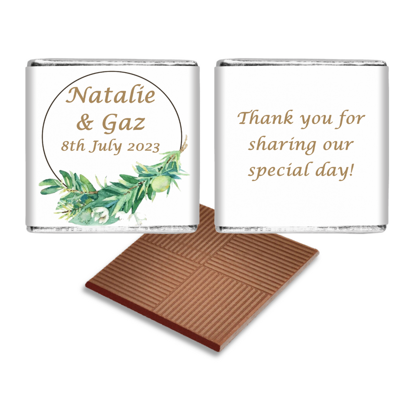 Green Personalised Chocolate Wedding Favours