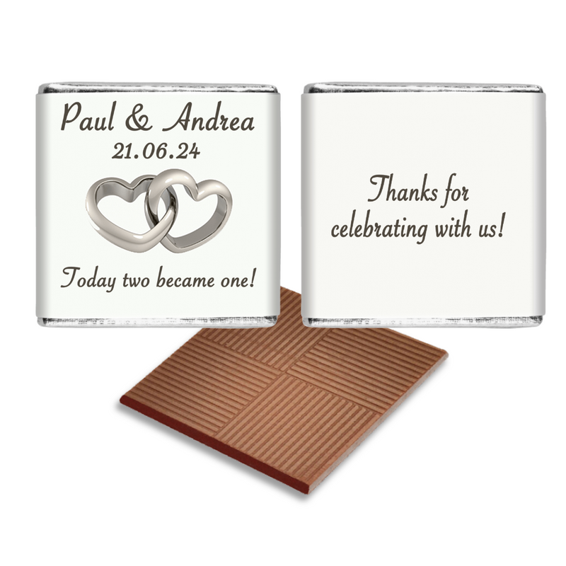 Silver Hearts Chocolate Wedding Favour