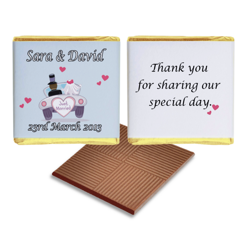 Pale Blue Just Married Wedding Favour Chocolate