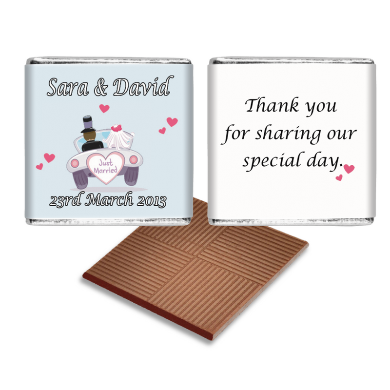 Pale Blue Just Married Wedding Favour Chocolate