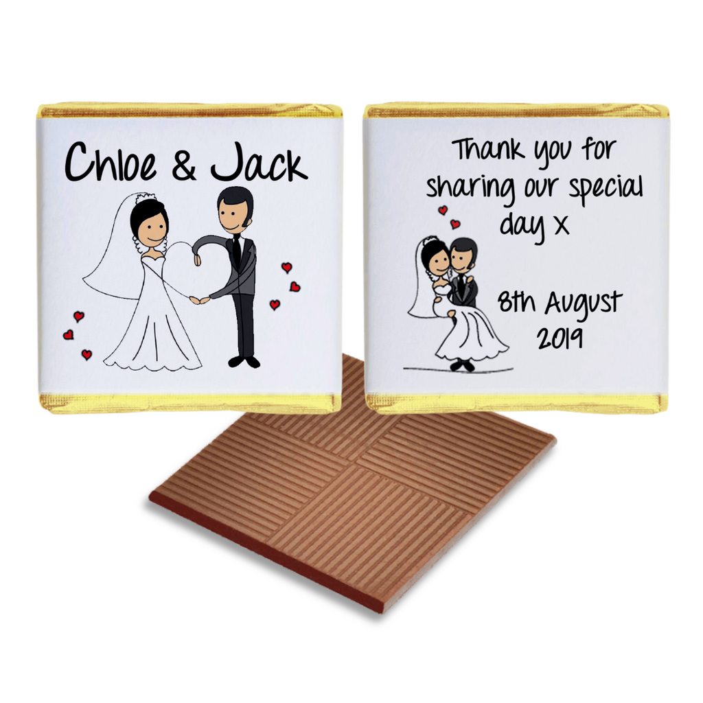 Cartoon Bride and Groom Personalised Wedding Favour