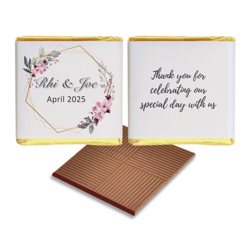 Elegant Pink Floral with Gold Wreath Wedding Anniversary Favour