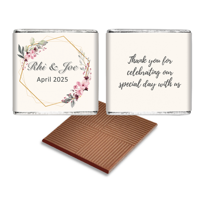 Elegant Pink Floral with Gold Wreath Wedding Anniversary Favour