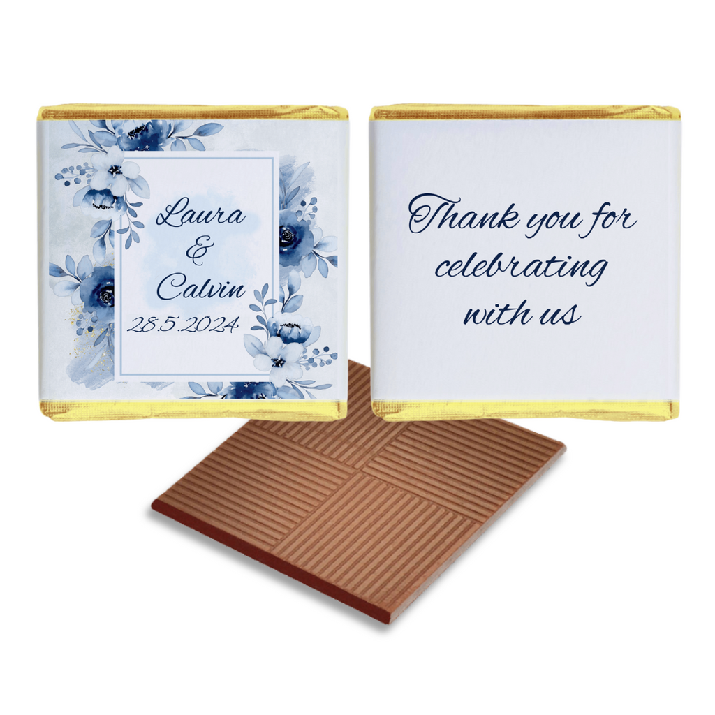 Blue Floral Chocolate Wedding Favour