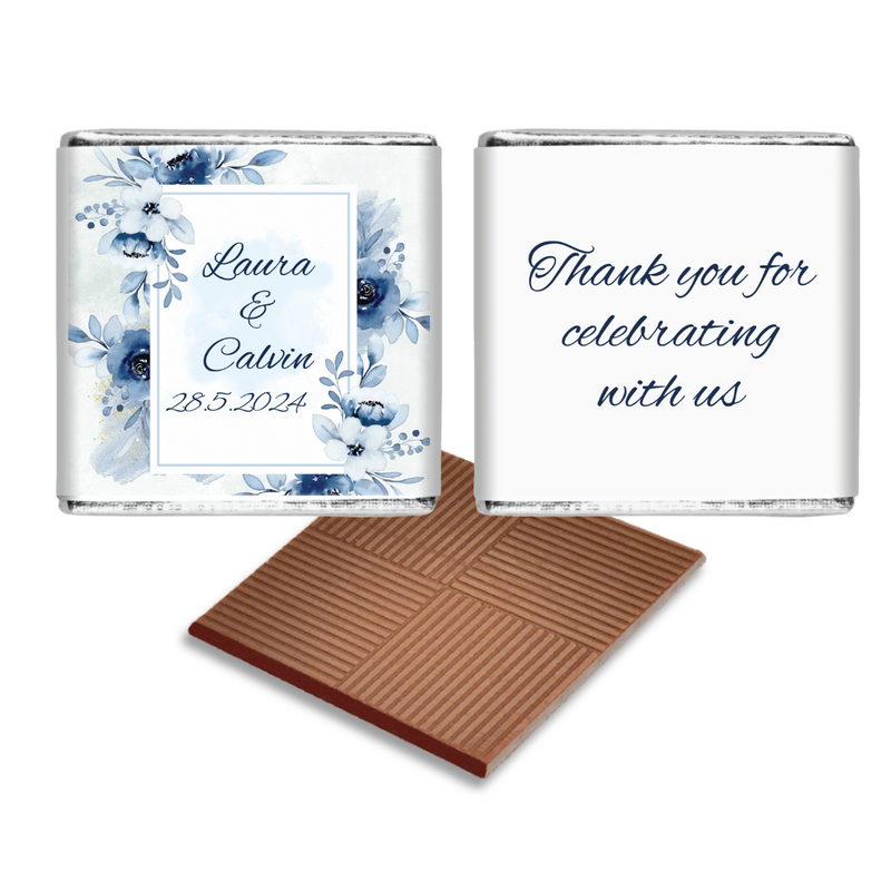 Blue Floral Chocolate Wedding Favour