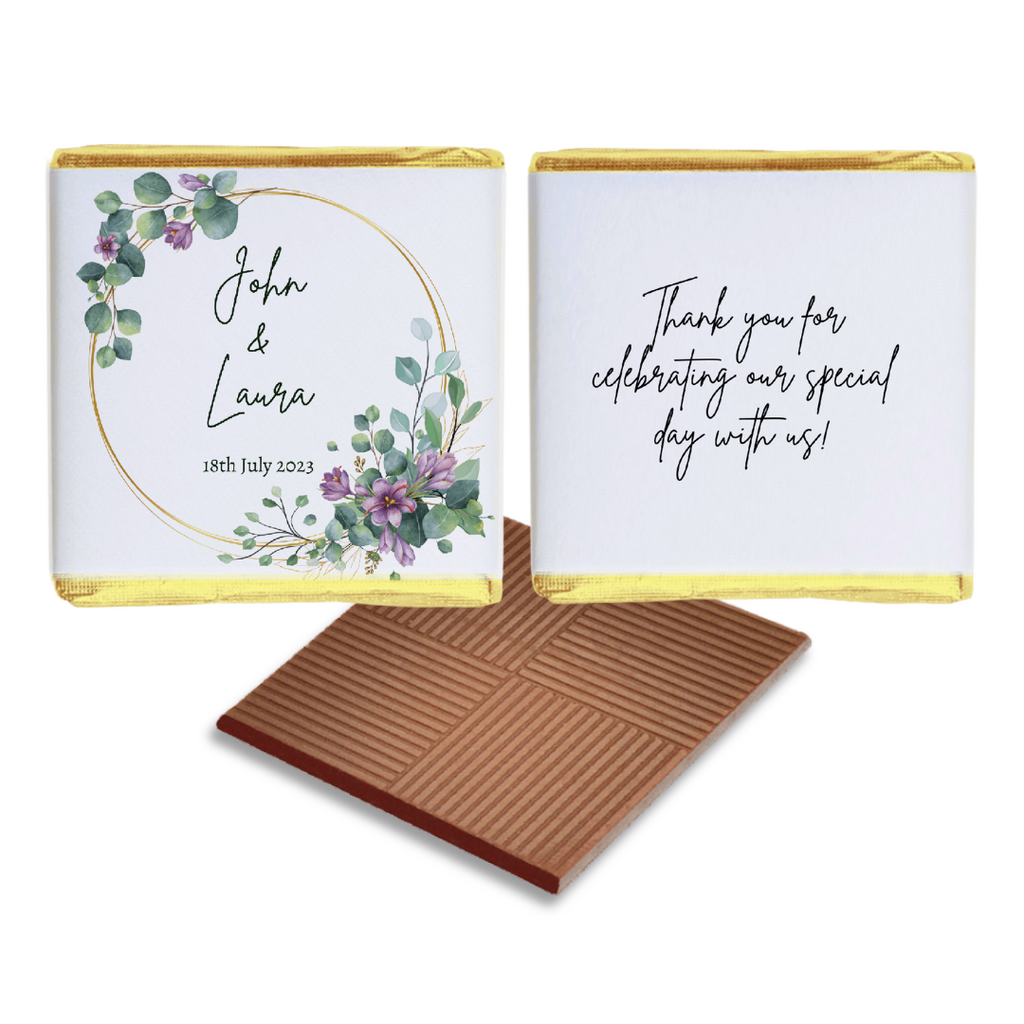 Purple Floral and Green Leafy Wedding Chocolate