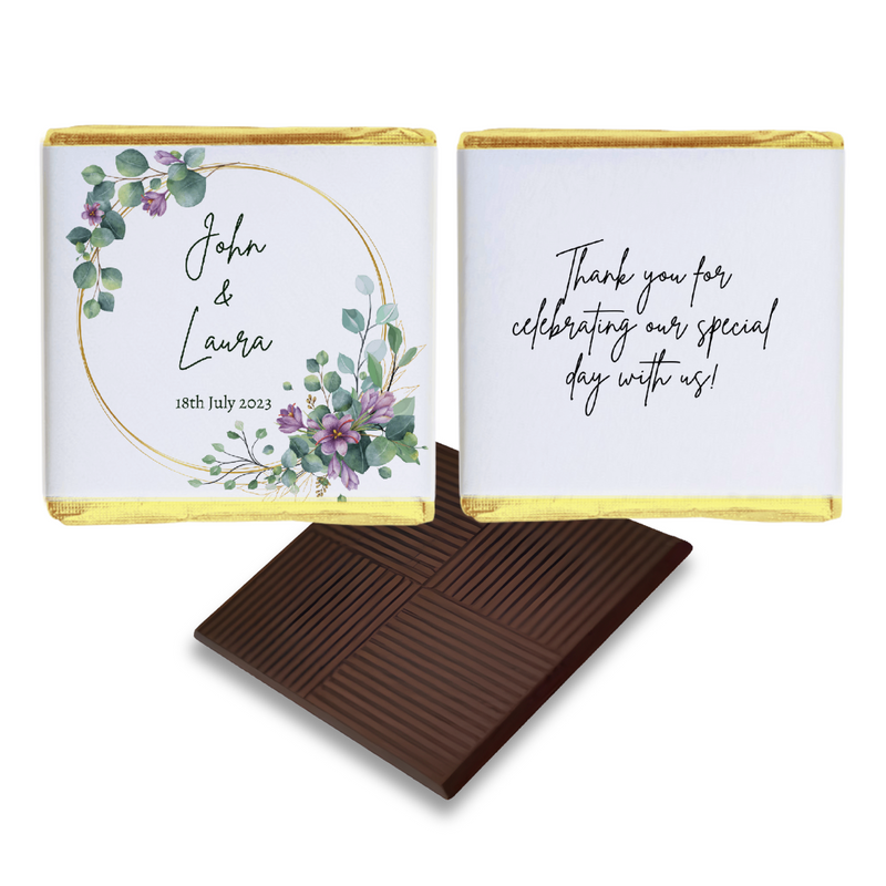 Purple Floral and Green Leafy Wedding Chocolate