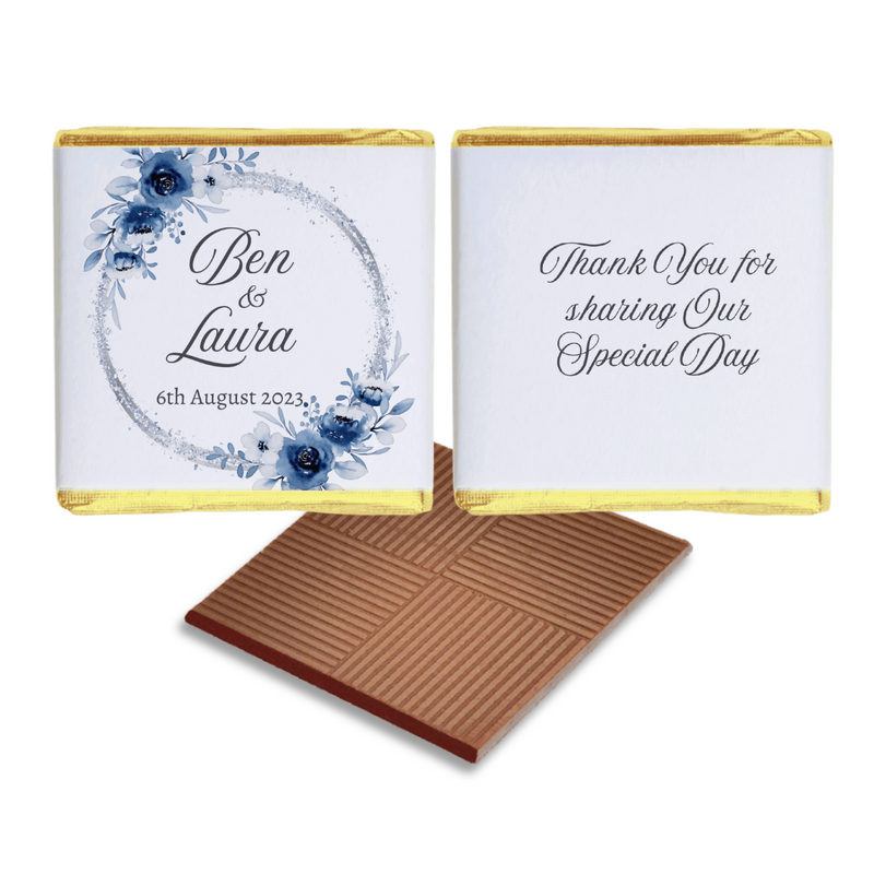 Blue Painted Flower with Silver Glitter Wedding Chocolate