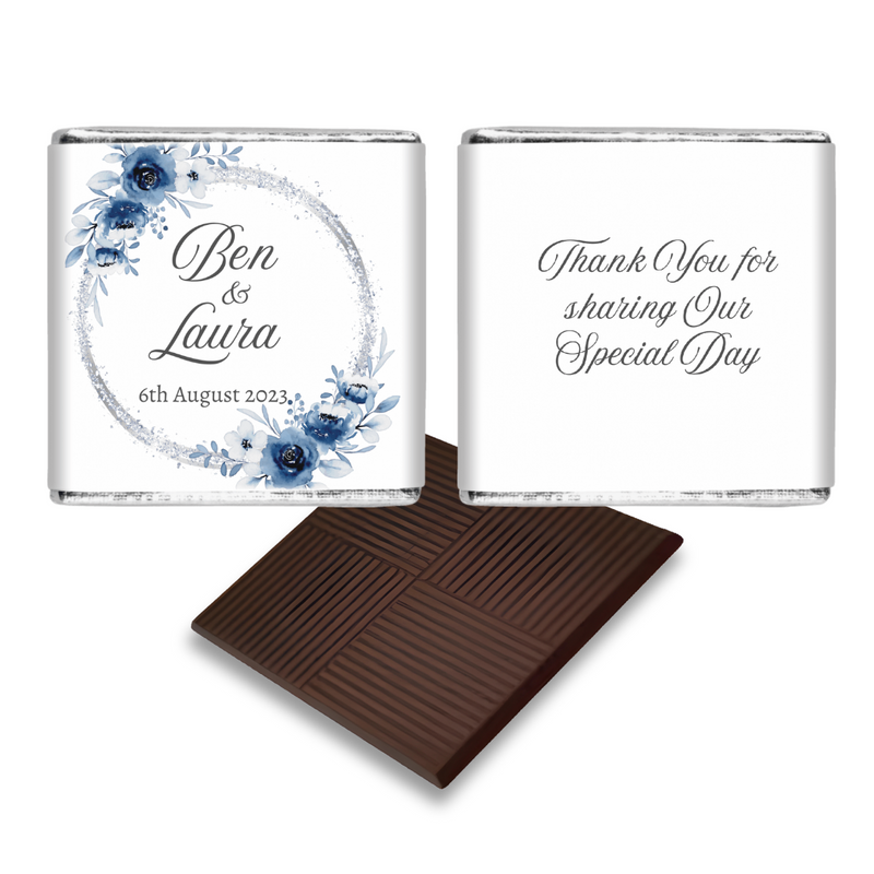 Blue Painted Flower with Silver Glitter Wedding Chocolate