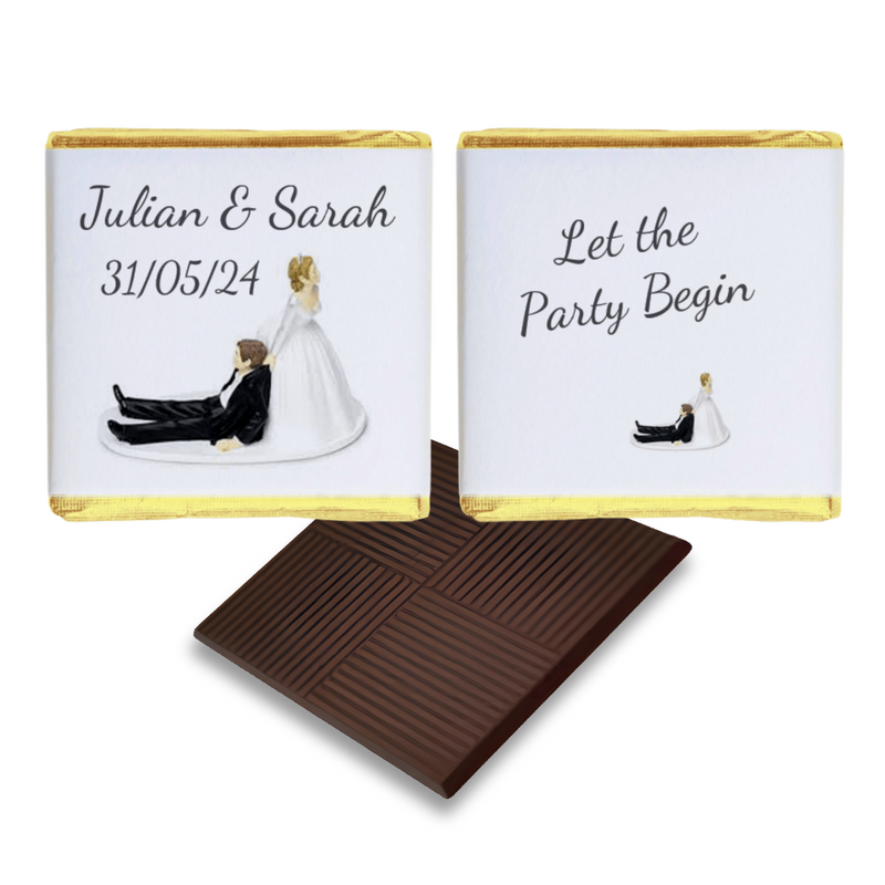 Bride Dragging Groom Personalised Chocolate Wedding Favours