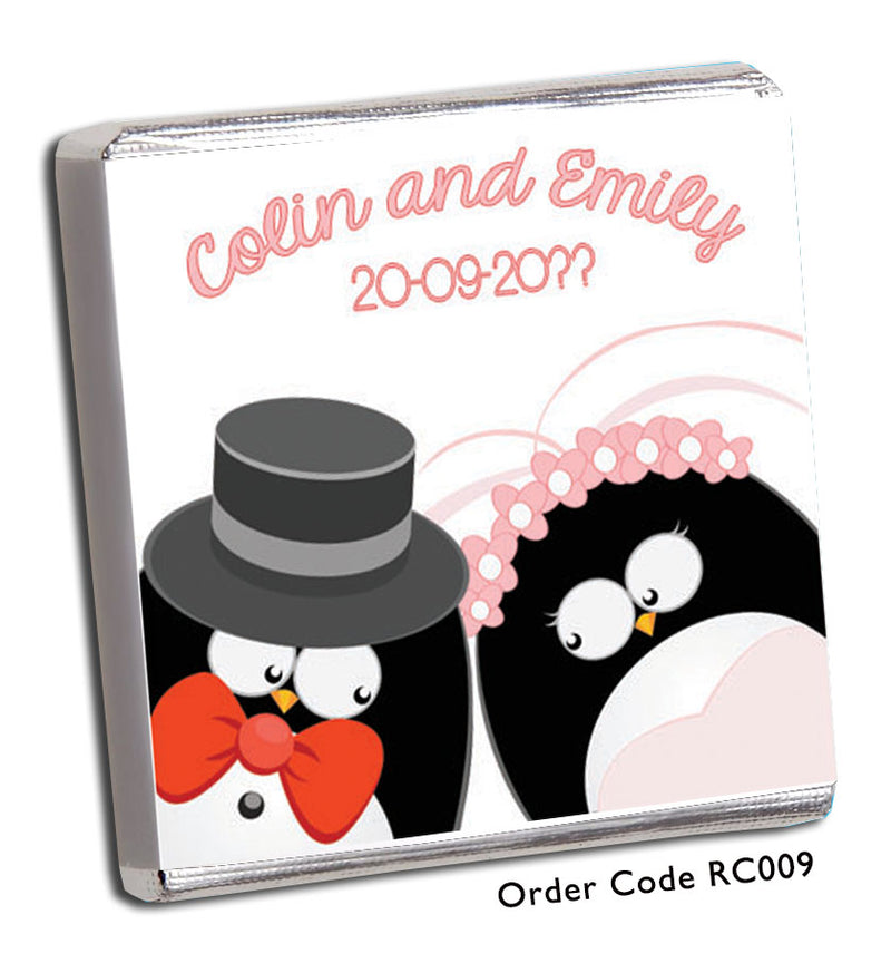 two cartoon penguins getting married 