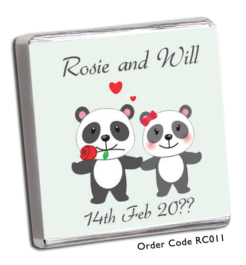 two cartoon pandas with one holding red rose in mouth