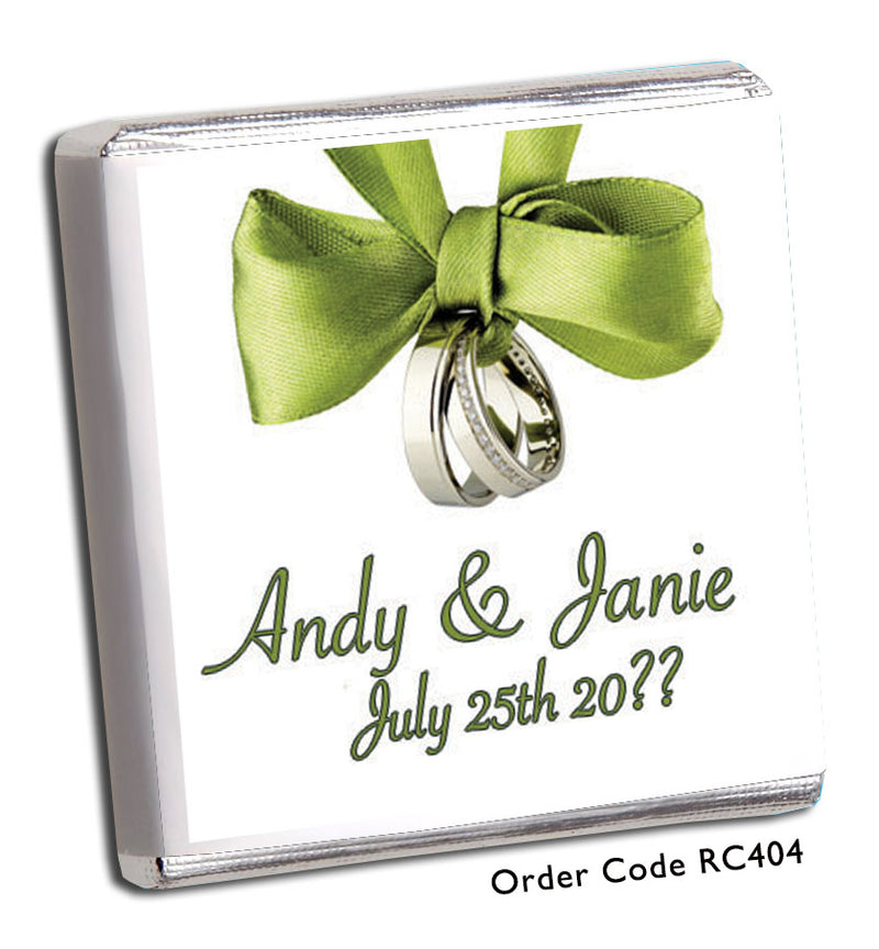 green ribbon with silver bands wedding favour