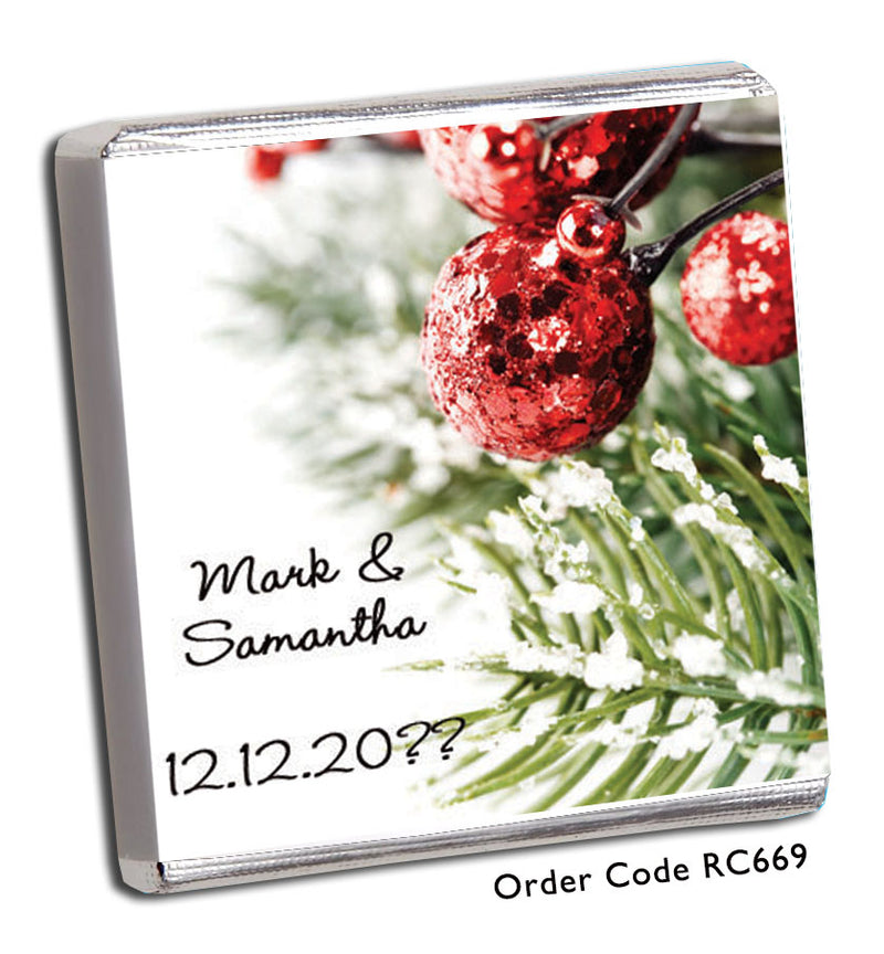wedding favour with christmas baubles on