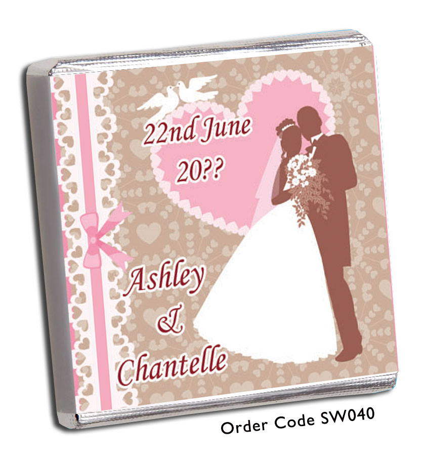 bride and groom wedding favour in pink