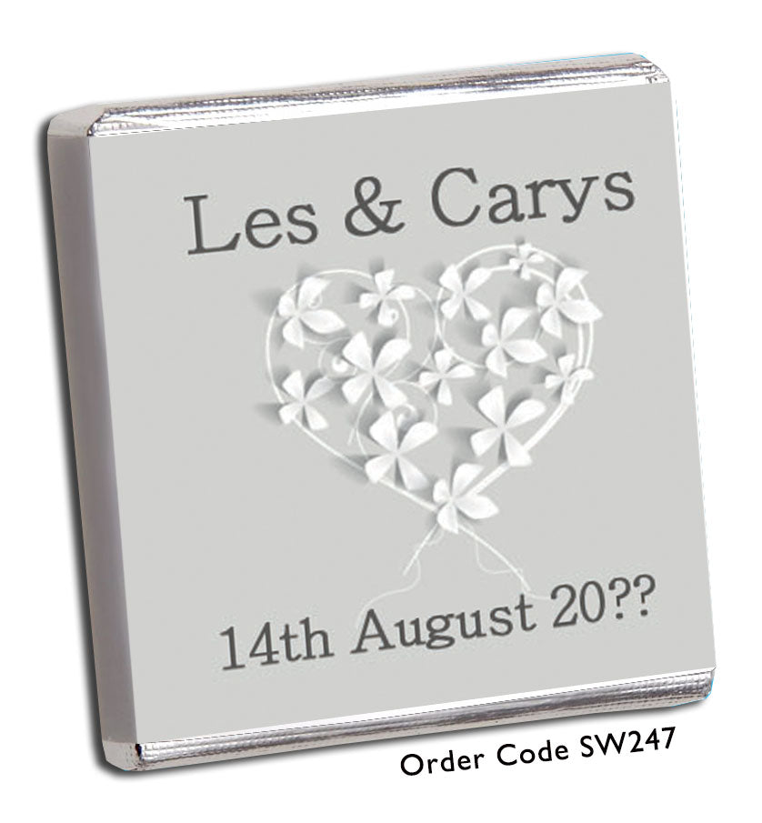 silver heart chocolate wedding favour 