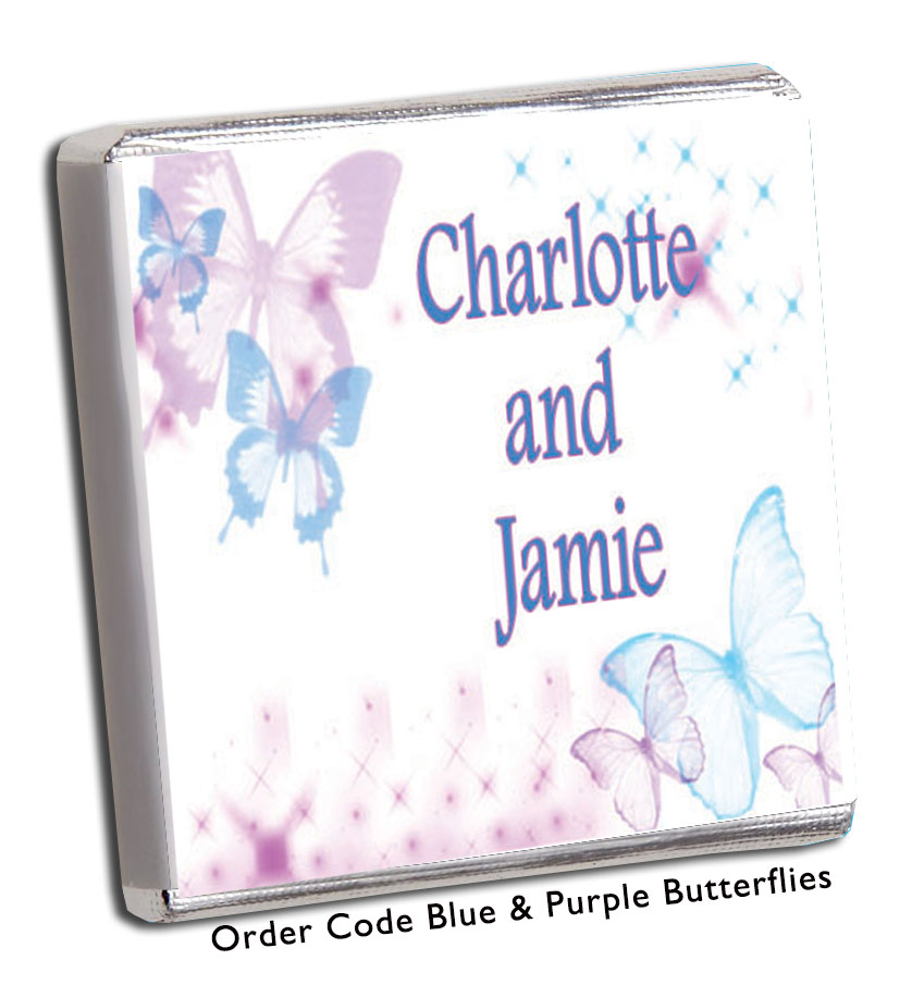 purple and light blue butterfly wedding favour