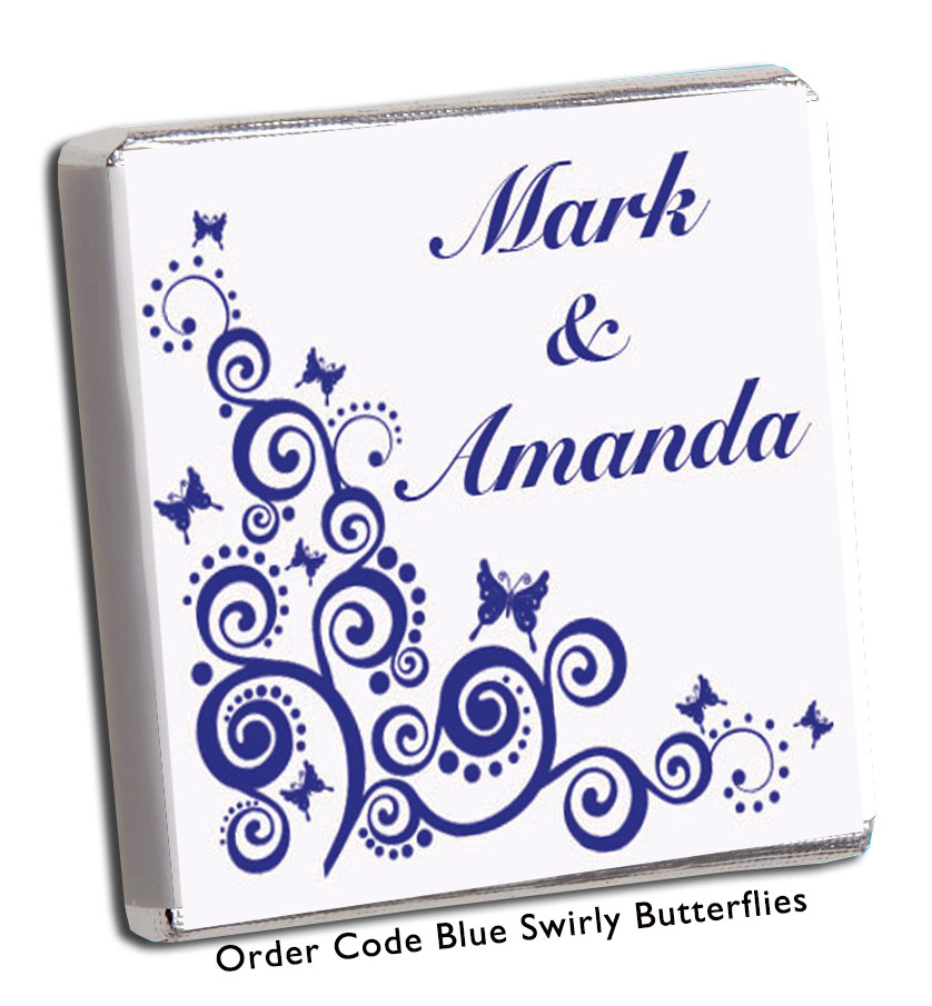 blue butterfly and swirls wedding favour